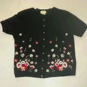 Vintage Jaclyn Smith Shortsleeved Embroidered Floral Cardigan /Top size Large